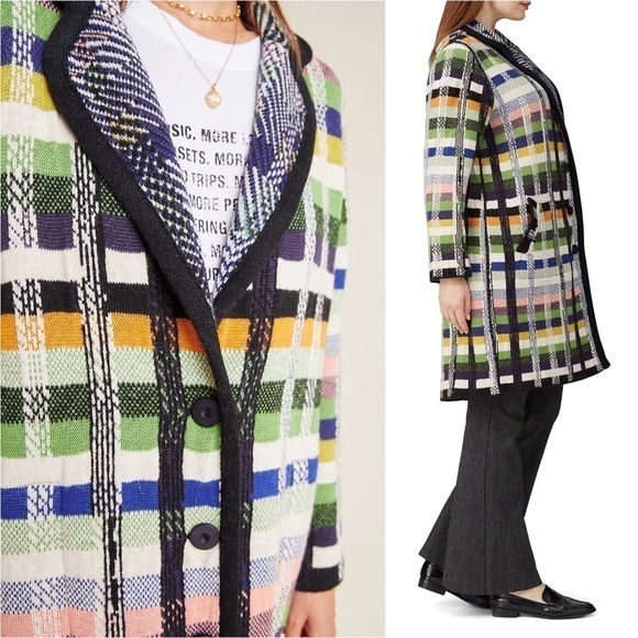 ALDOMARTINS Wool Alpaca Colorblock Plaid Long Maximalist Sweater Blanket Coat S - Picture 11 of 16